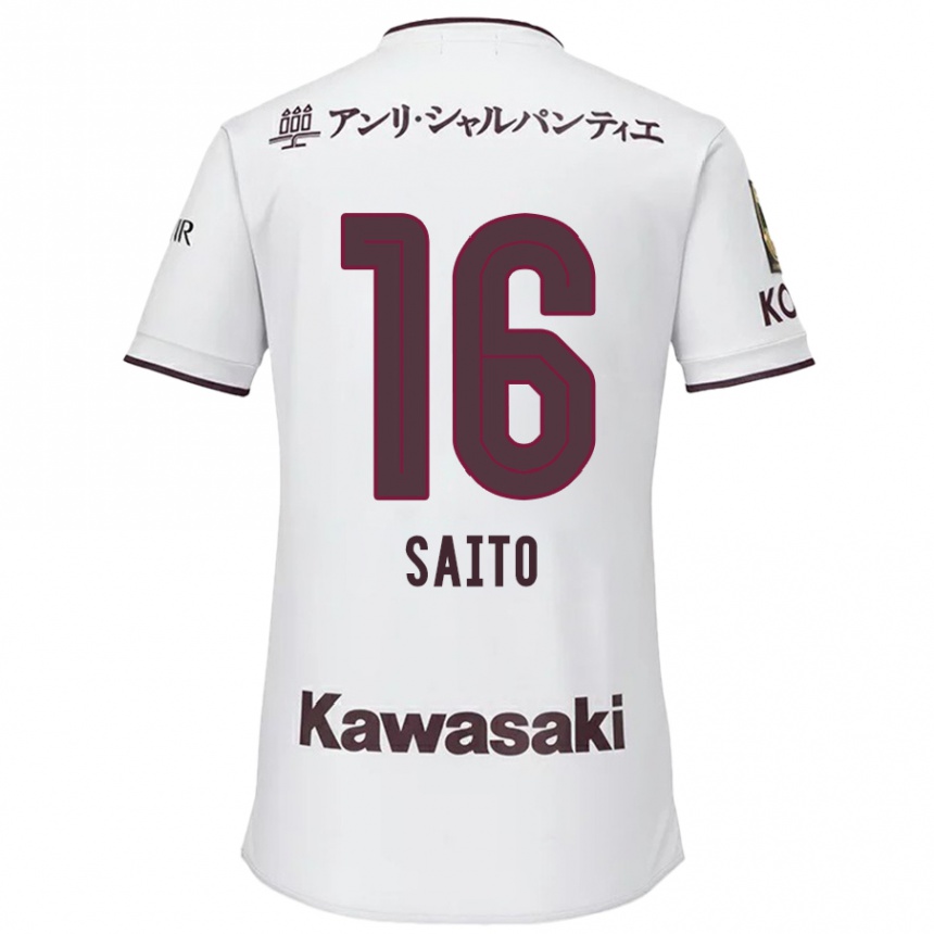 Kids Football Mitsuki Saito #16 White Red Away Jersey 2024/25 T-Shirt Australia