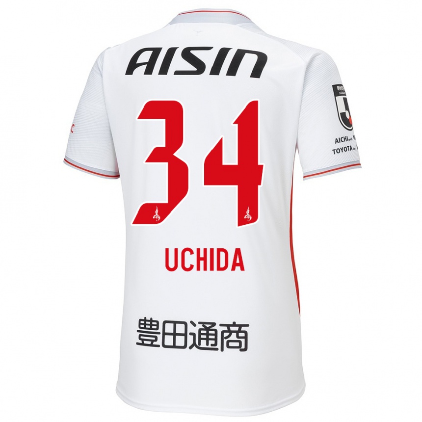 Kids Football Takuya Uchida #34 White Yellow Red Away Jersey 2024/25 T-Shirt Australia