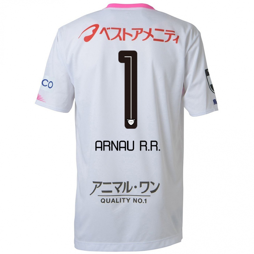 Kids Football Arnau Riera #1 White Blue Pink Away Jersey 2024/25 T-Shirt Australia