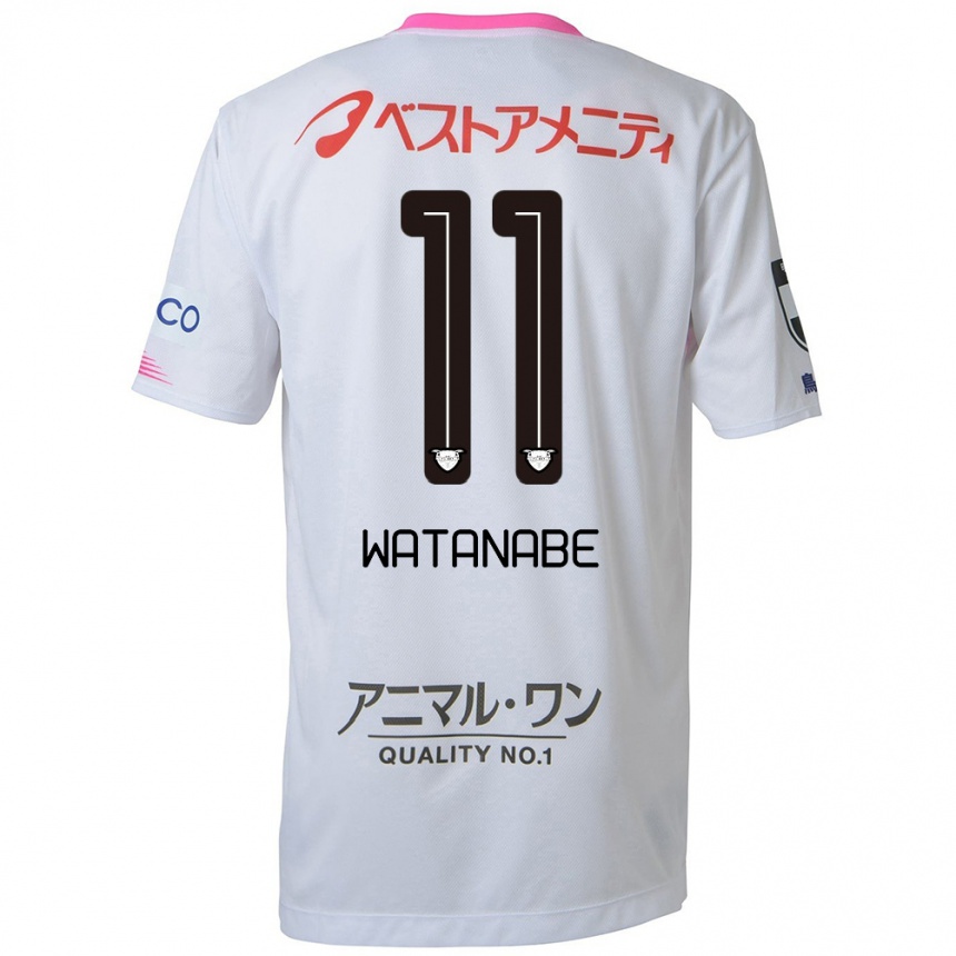 Kids Football Shion Watanabe #11 White Blue Pink Away Jersey 2024/25 T-Shirt Australia