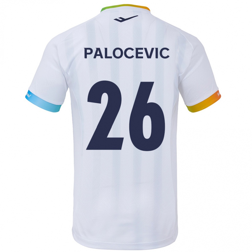 Kids Football Aleksandar Palocevic #26 White Blue Away Jersey 2024/25 T-Shirt Australia