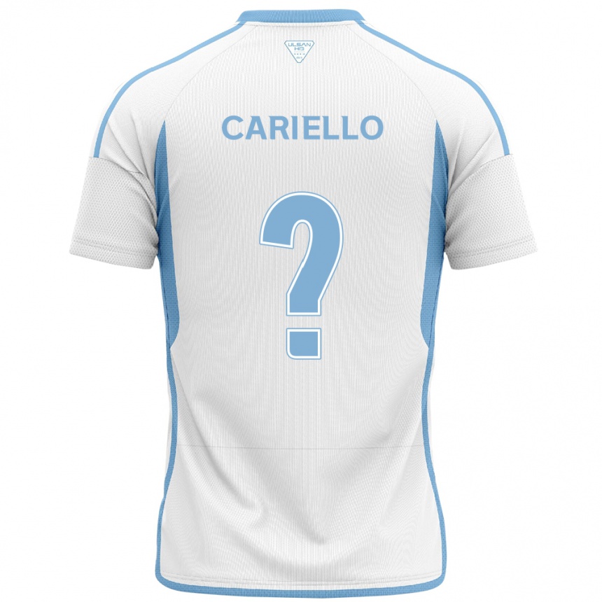 Kids Football Yago Cariello #0 White Blue Away Jersey 2024/25 T-Shirt Australia