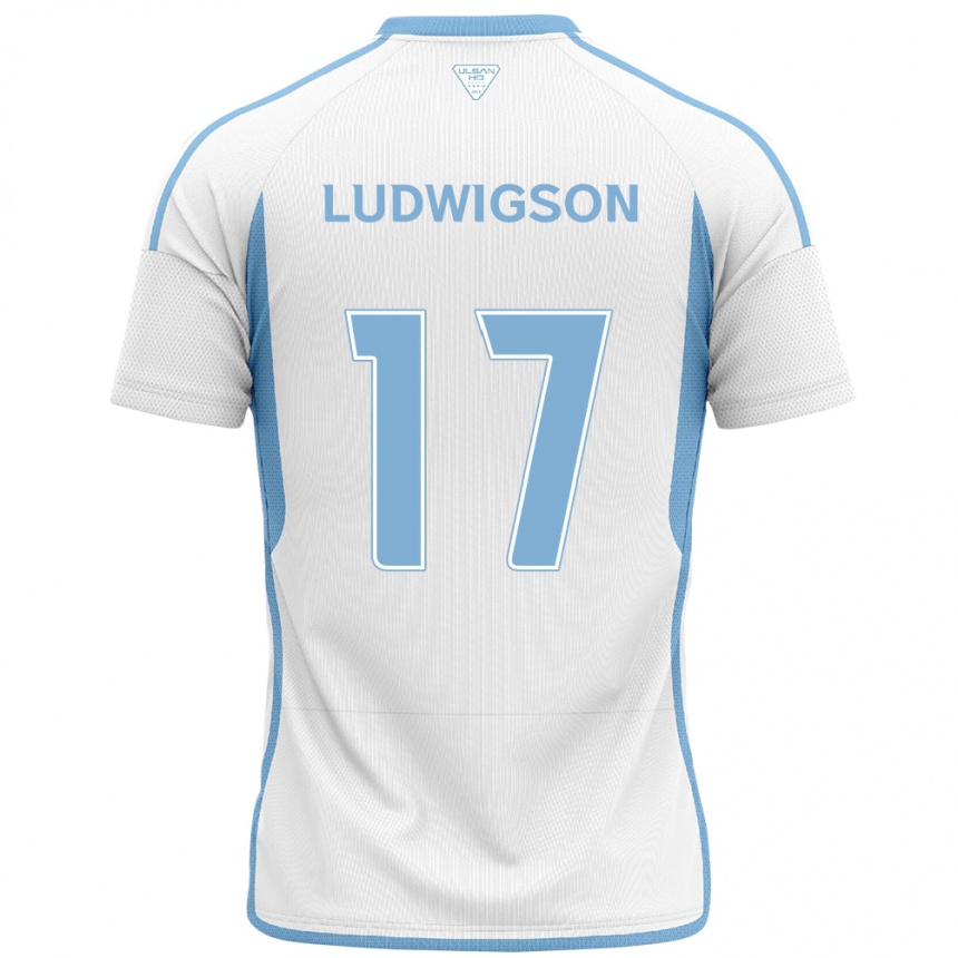 Kids Football Gustav Ludwigson #17 White Blue Away Jersey 2024/25 T-Shirt Australia