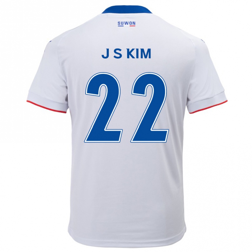 Kids Football Sang-Jun Kim #22 White Blue Away Jersey 2024/25 T-Shirt Australia