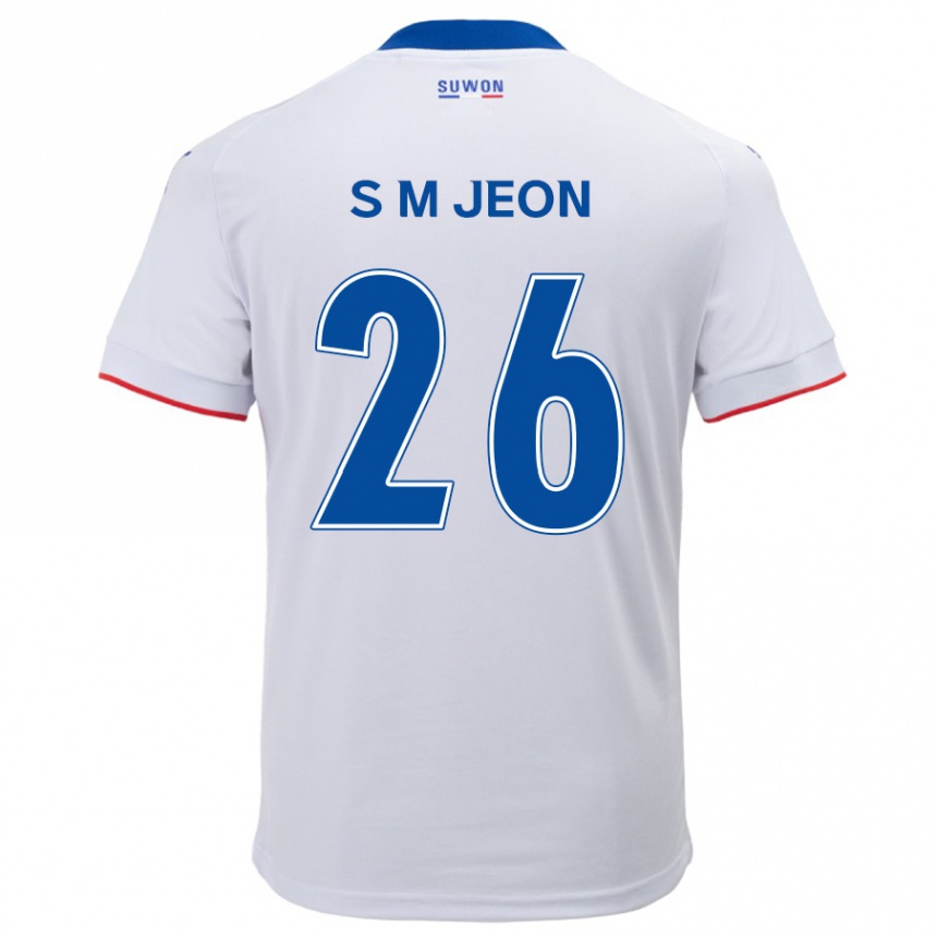 Kids Football Min-Seung Jeon #26 White Blue Away Jersey 2024/25 T-Shirt Australia