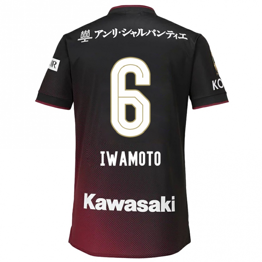 Men Football Yuan Iwamoto #6 Black Red Home Jersey 2024/25 T-Shirt Australia