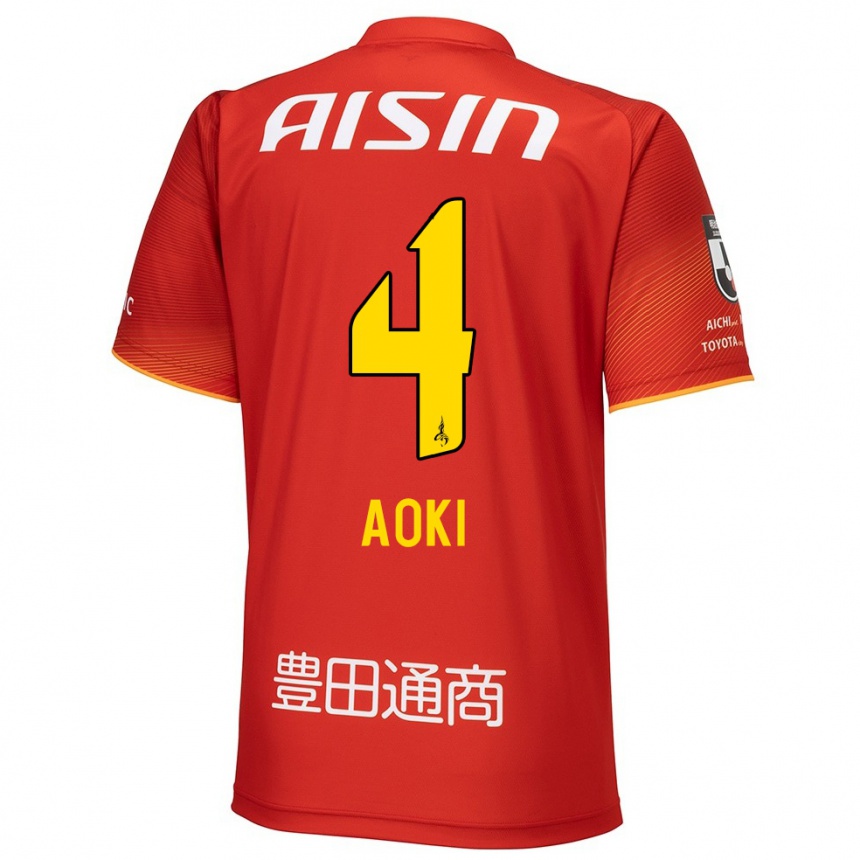 Men Football Masamune Aoki #4 Red White Yellow Home Jersey 2024/25 T-Shirt Australia