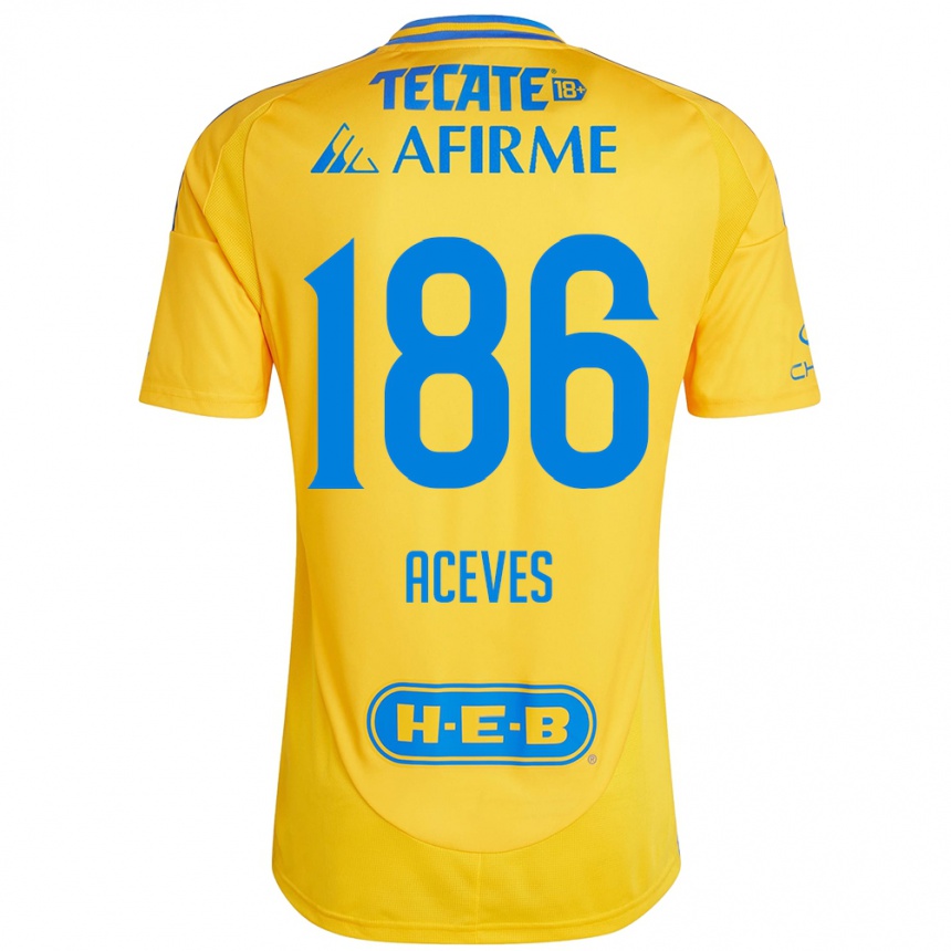 Men Football Israel Aceves #186 Gold Yellow Home Jersey 2024/25 T-Shirt Australia