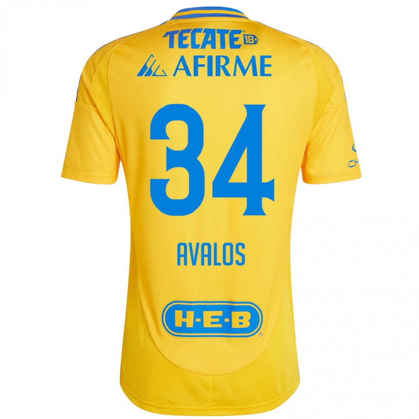 Men Football Erick Avalos #34 Gold Yellow Home Jersey 2024/25 T-Shirt Australia