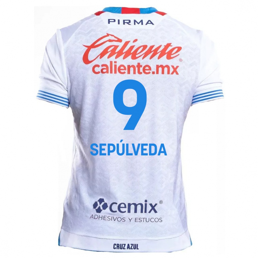 Men Football Ángel Sepúlveda #9 White Blue Away Jersey 2024/25 T-Shirt Australia