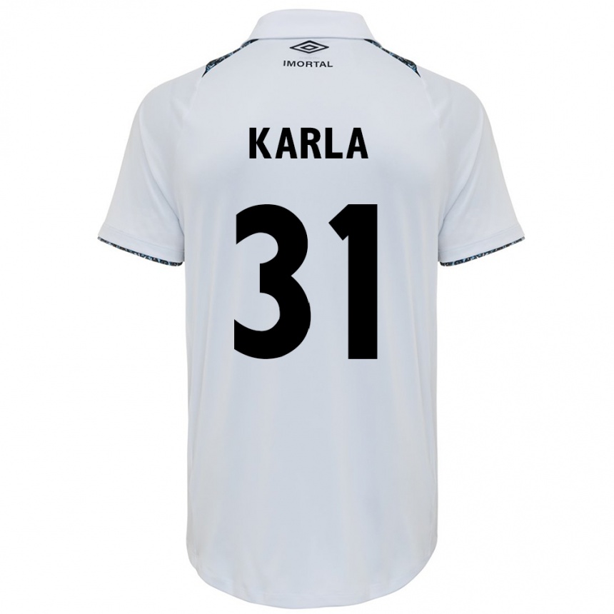 Men Football Emmily Karla #31 White Blue Away Jersey 2024/25 T-Shirt Australia