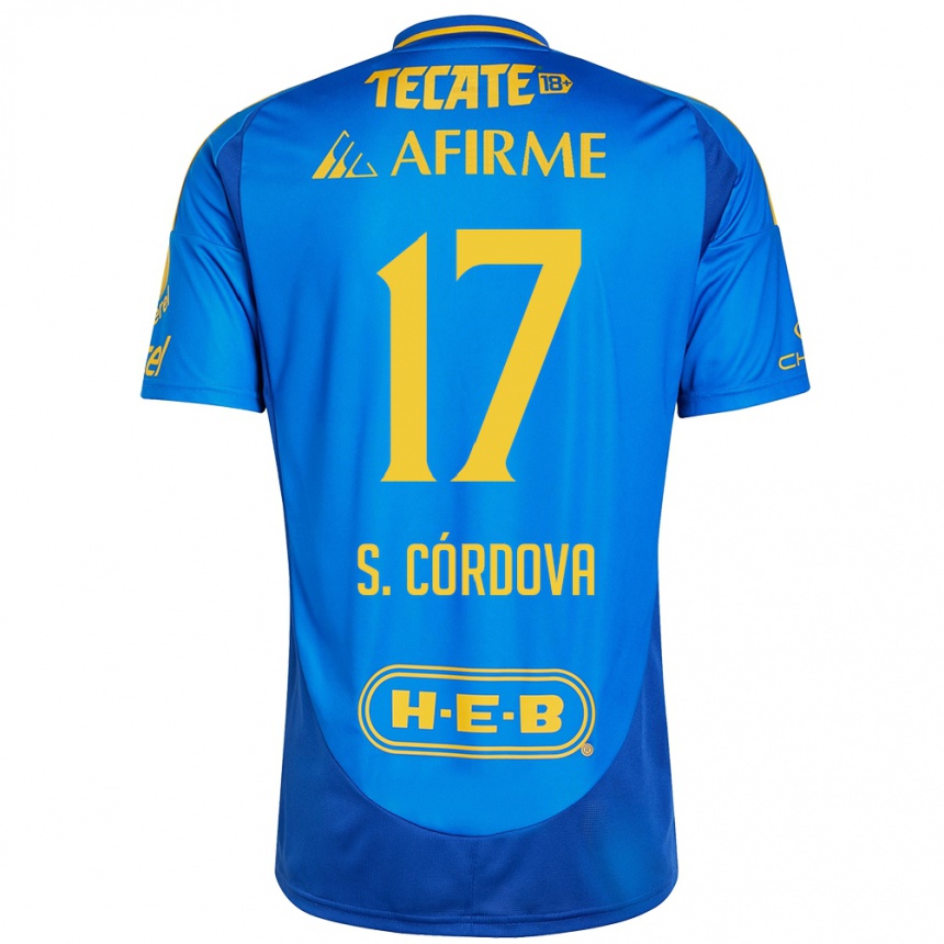 Men Football Sebastián Córdova #17 Blue Yellow Away Jersey 2024/25 T-Shirt Australia