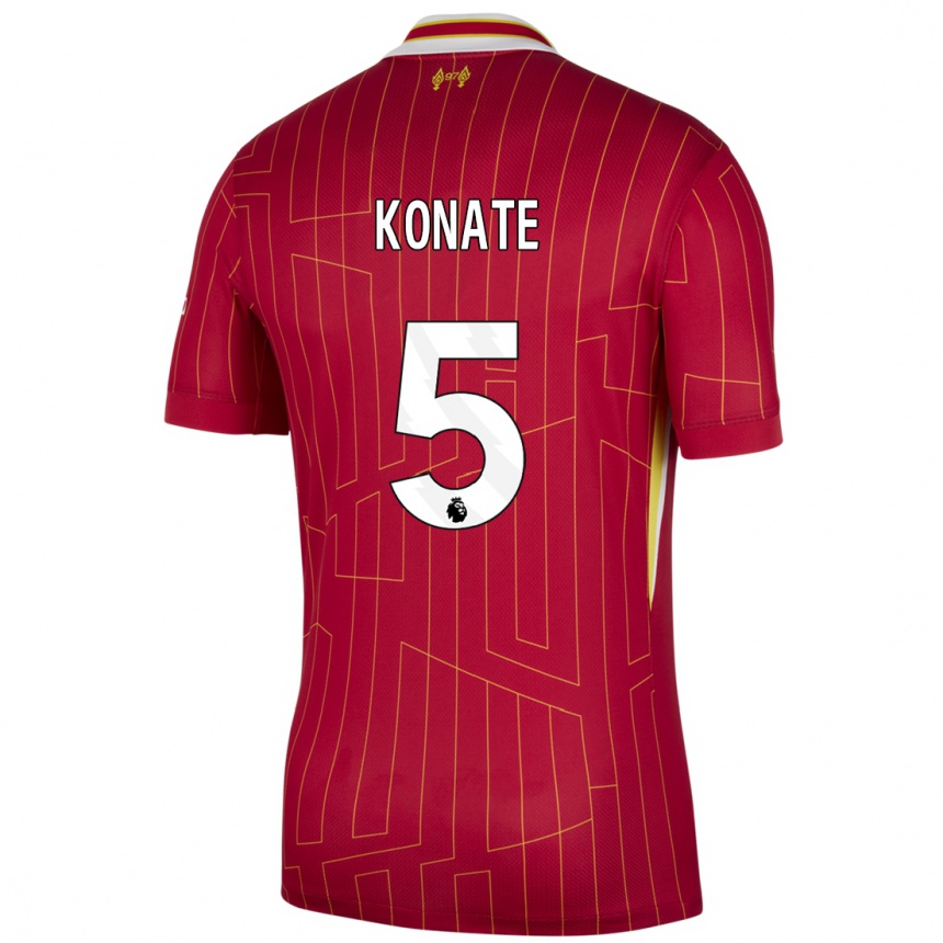 Kids Football Ibrahima Konate #5 Red Yellow White Home Jersey 2024/25 T-Shirt Australia