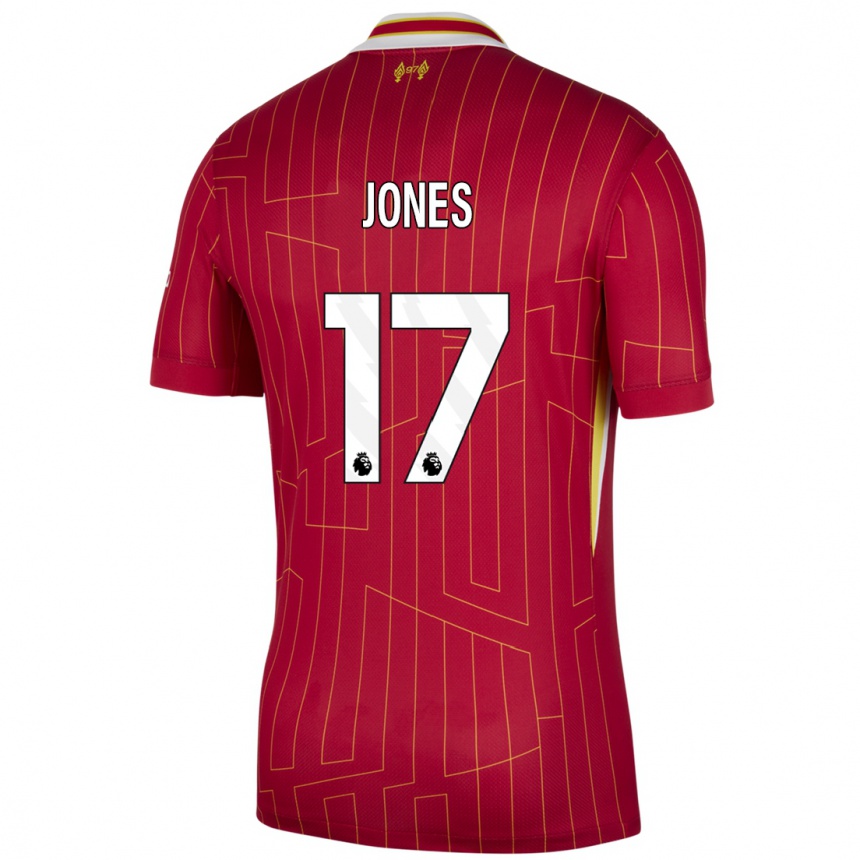 Kids Football Curtis Jones #17 Red Yellow White Home Jersey 2024/25 T-Shirt Australia