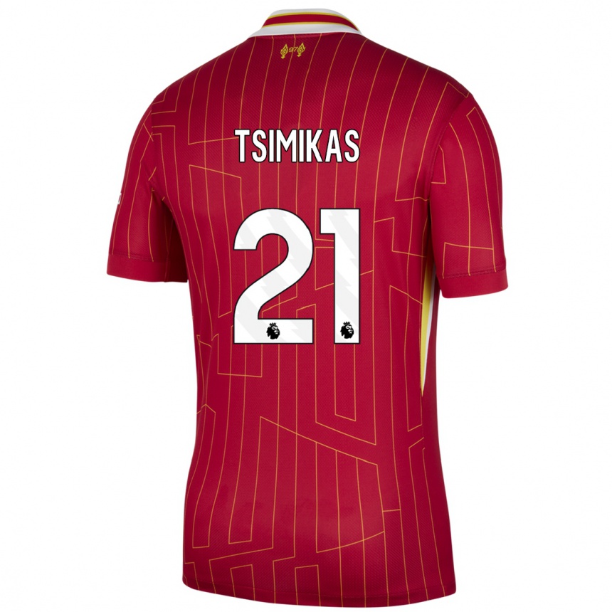 Kids Football Konstantinos Tsimikas #21 Red Yellow White Home Jersey 2024/25 T-Shirt Australia