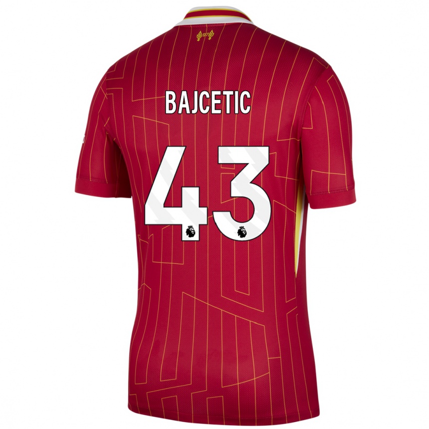 Kids Football Stefan Bajcetic #43 Red Yellow White Home Jersey 2024/25 T-Shirt Australia