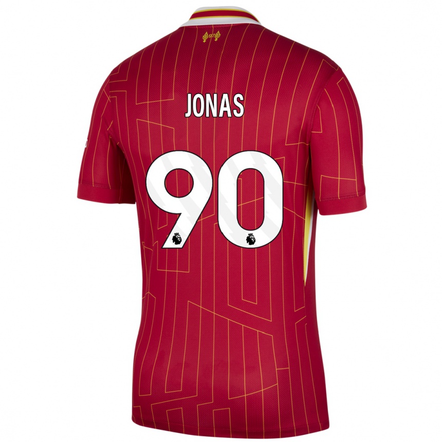 Kids Football Lee Jonas #90 Red Yellow White Home Jersey 2024/25 T-Shirt Australia