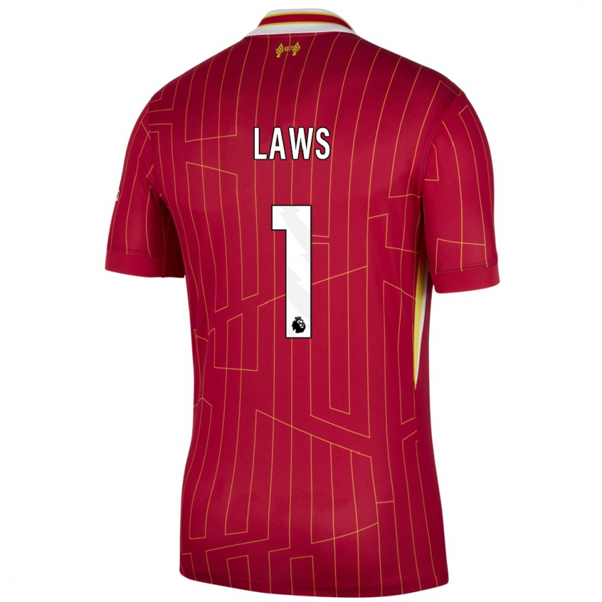 Kids Football Rachael Laws #1 Red Yellow White Home Jersey 2024/25 T-Shirt Australia