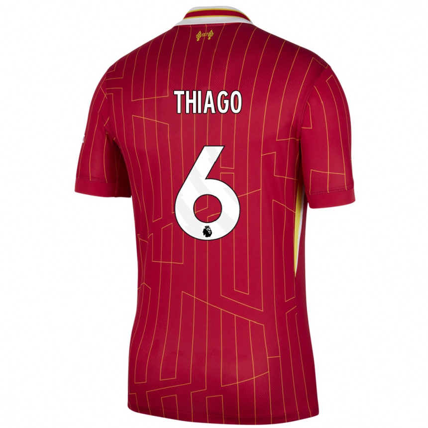 Kids Football Thiago #6 Red Yellow White Home Jersey 2024/25 T-Shirt Australia