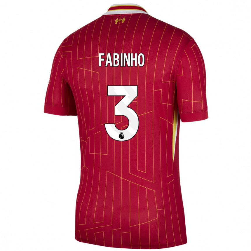 Kids Football Fabinho #3 Red Yellow White Home Jersey 2024/25 T-Shirt Australia