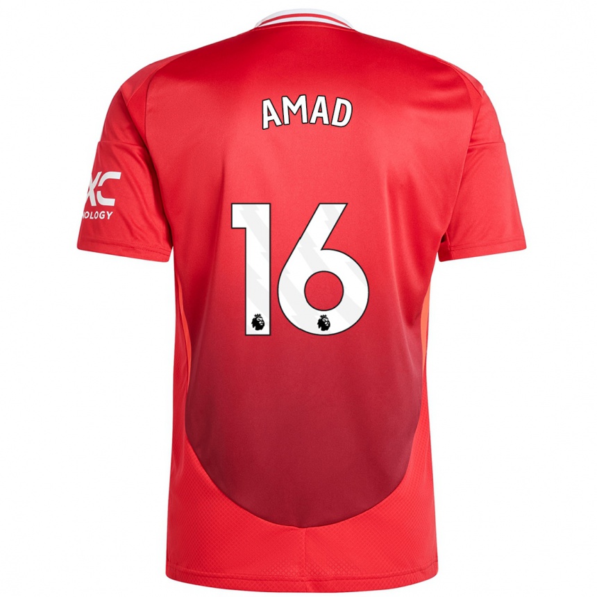 Kids Football Amad Diallo #16 Bright Red Home Jersey 2024/25 T-Shirt Australia