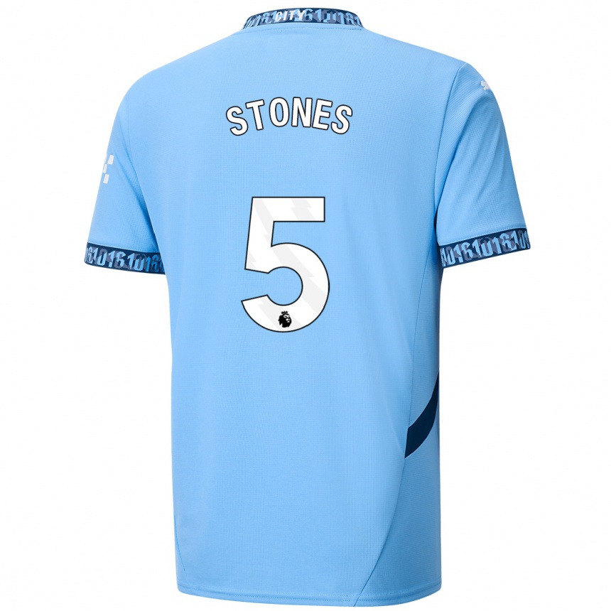 Kids Football John Stones #5 Navy Blue Home Jersey 2024/25 T-Shirt Australia