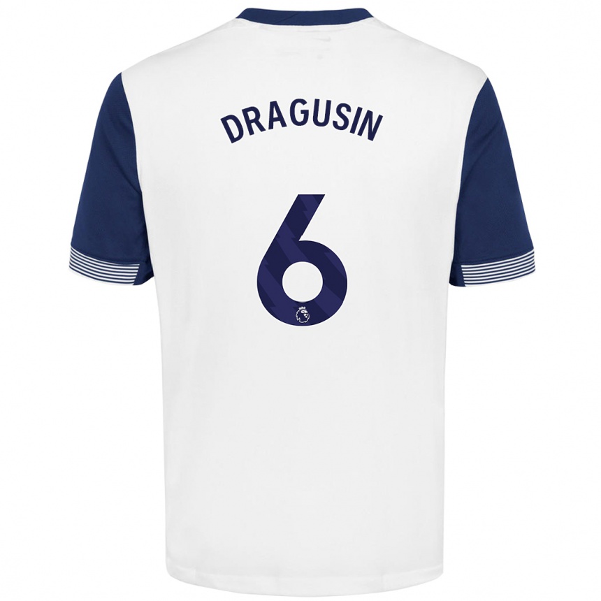 Kids Football Radu Drăgușin #6 White Blue Home Jersey 2024/25 T-Shirt Australia