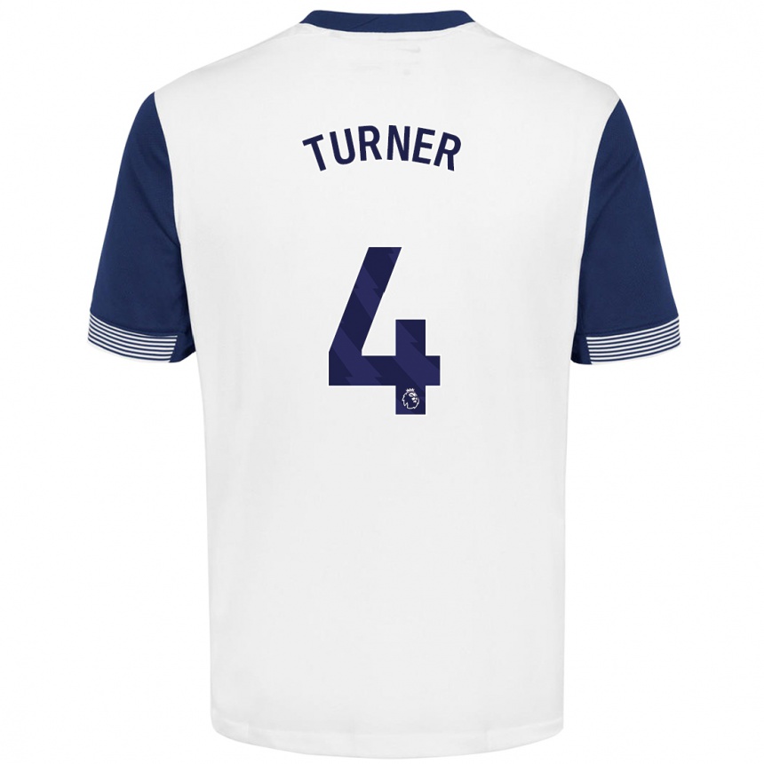 Kids Football Amy Turner #4 White Blue Home Jersey 2024/25 T-Shirt Australia