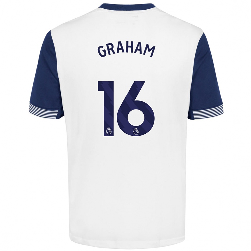 Kids Football Kit Graham #16 White Blue Home Jersey 2024/25 T-Shirt Australia