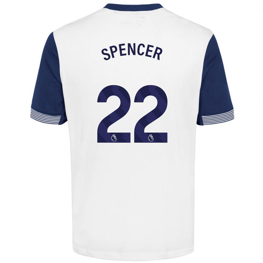 Kids Football Rebecca Spencer #22 White Blue Home Jersey 2024/25 T-Shirt Australia