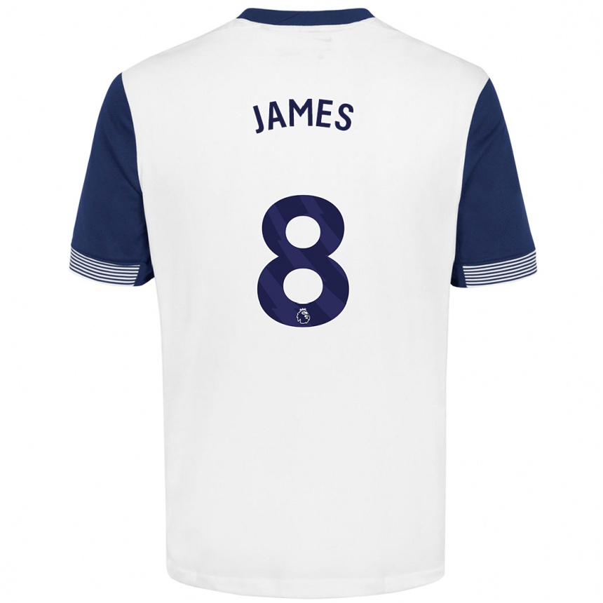 Kids Football Angharad James #8 White Blue Home Jersey 2024/25 T-Shirt Australia