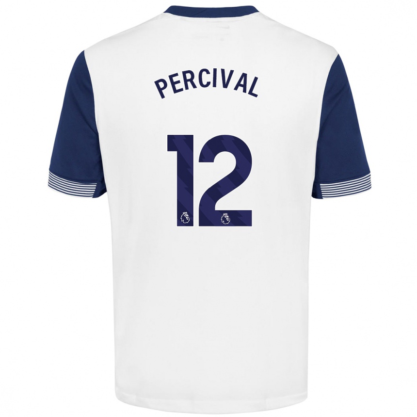 Kids Football Ria Percival #12 White Blue Home Jersey 2024/25 T-Shirt Australia