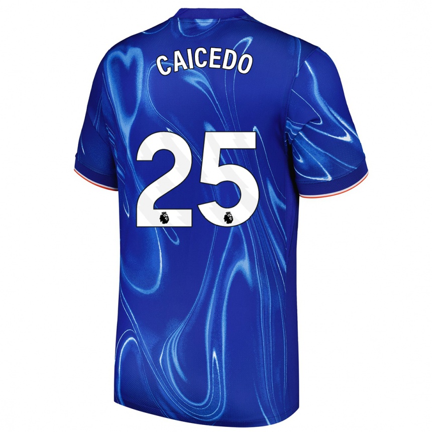 Kids Football Moisés Caicedo #25 Blue White Home Jersey 2024/25 T-Shirt Australia