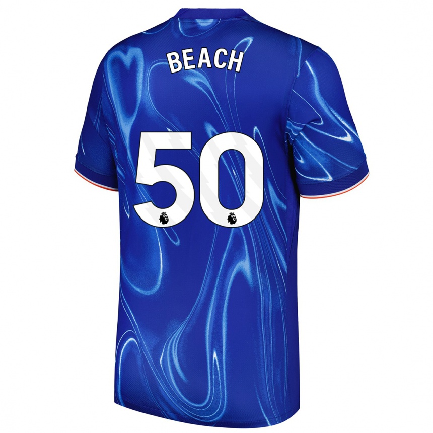 Kids Football Eddie Beach #50 Blue White Home Jersey 2024/25 T-Shirt Australia