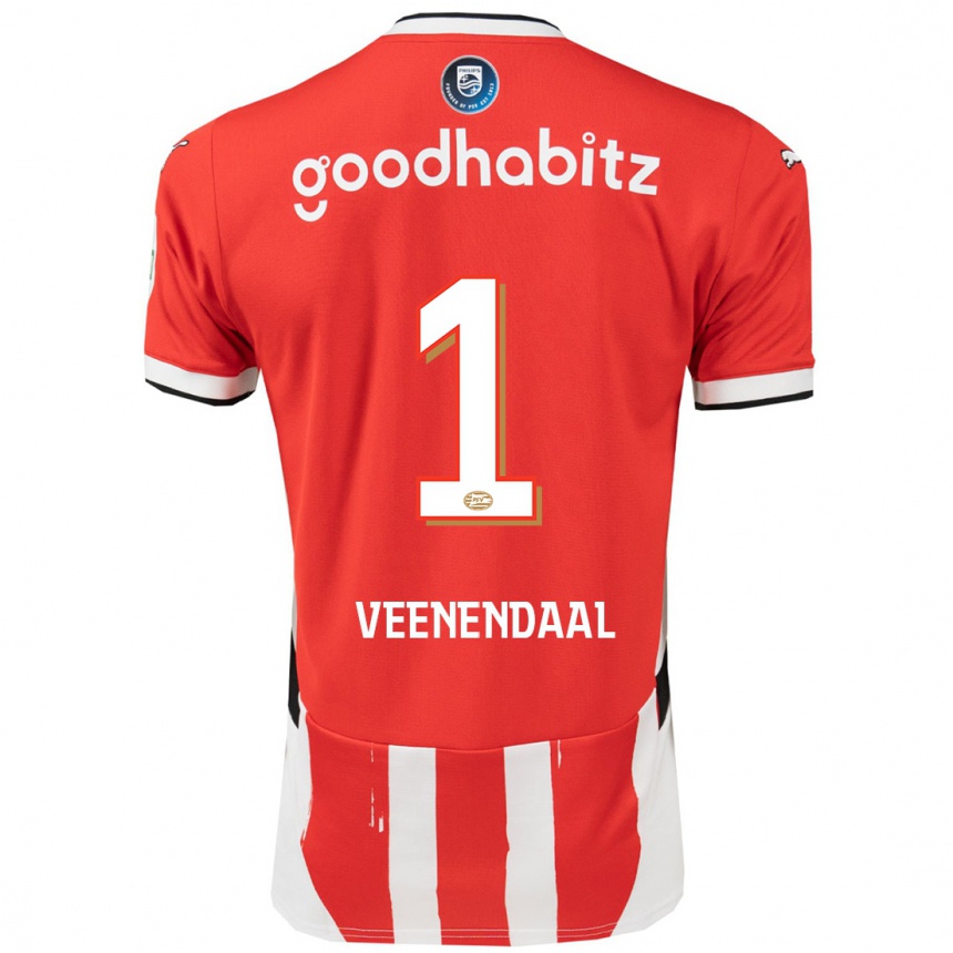 Kids Football Sari Van Veenendaal #1 Red White Home Jersey 2024/25 T-Shirt Australia