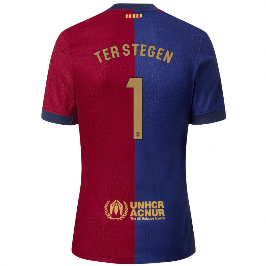 Kids Football Marc-Andre Ter Stegen #1 Blue Red Home Jersey 2024/25 T-Shirt Australia