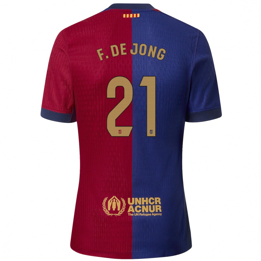 Kids Football Frenkie De Jong #21 Blue Red Home Jersey 2024/25 T-Shirt Australia