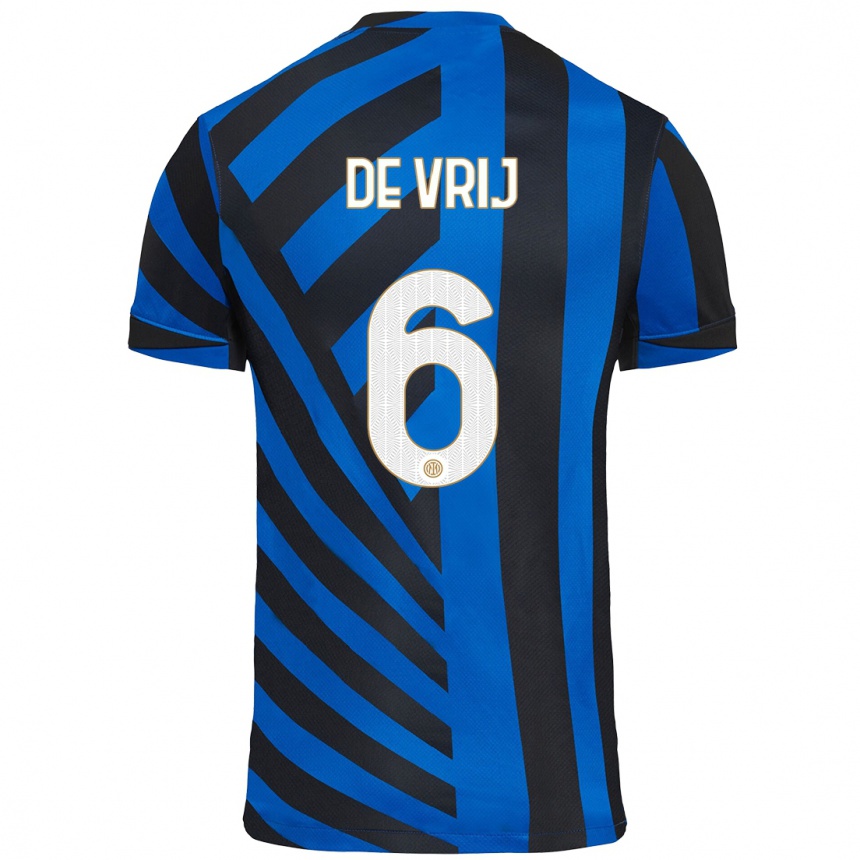 Kids Football Stefan De Vrij #6 Blue Black Home Jersey 2024/25 T-Shirt Australia