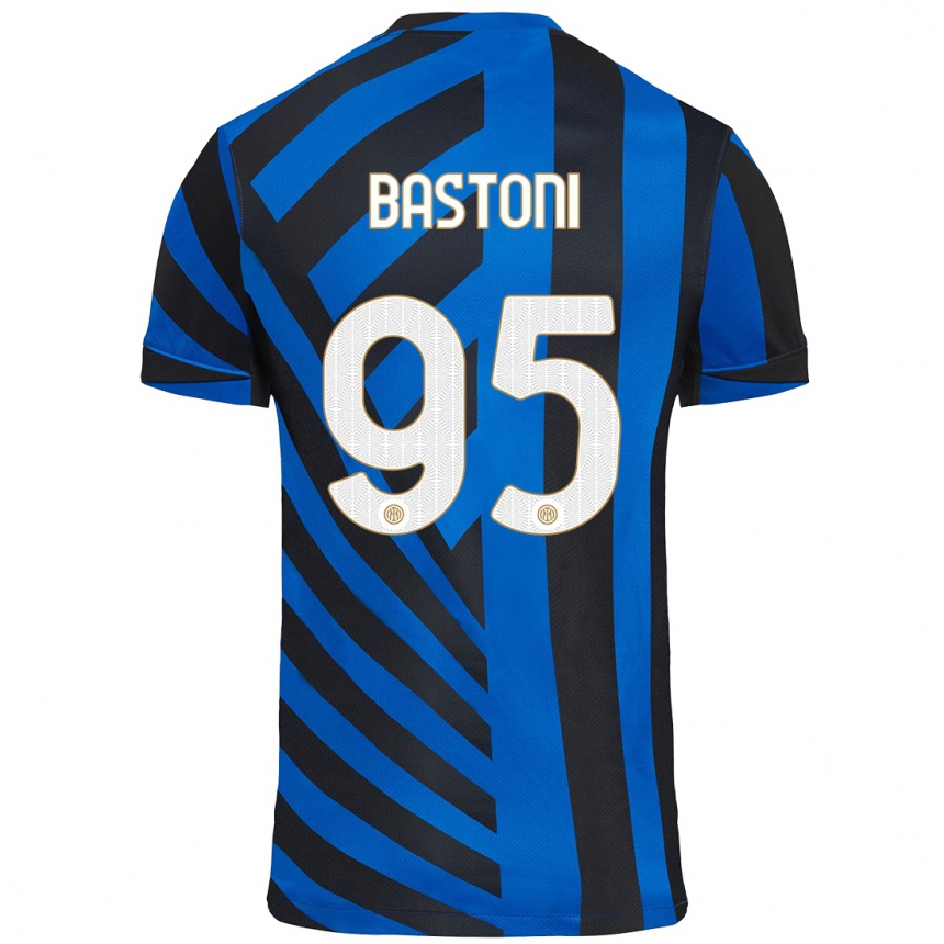 Kids Football Alessandro Bastoni #95 Blue Black Home Jersey 2024/25 T-Shirt Australia