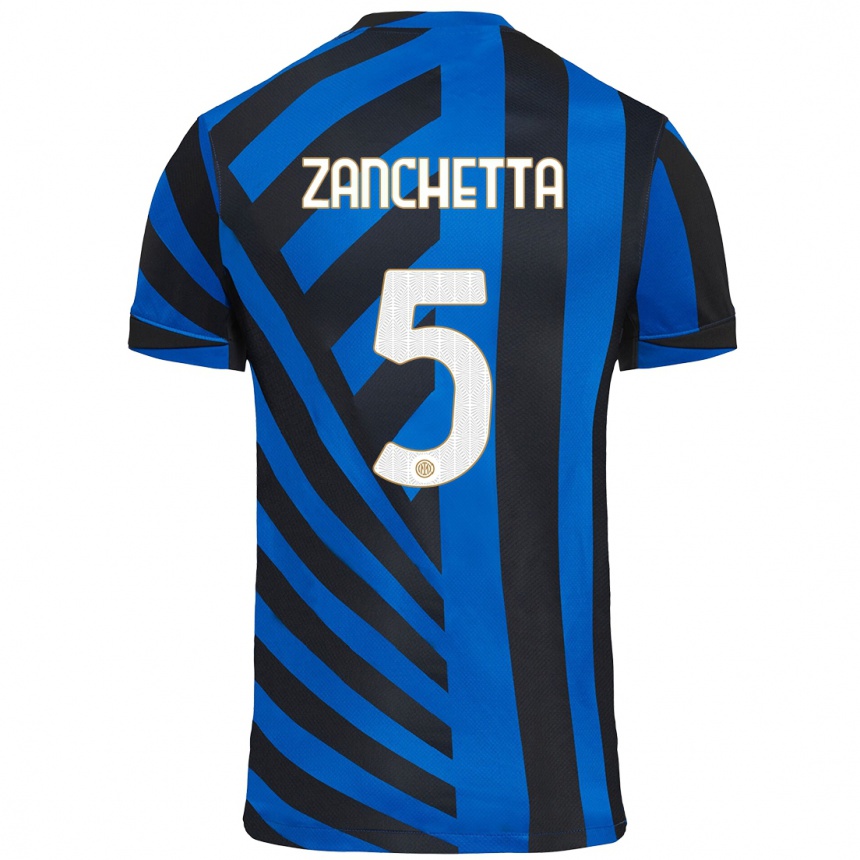 Kids Football Mattia Zanchetta #5 Blue Black Home Jersey 2024/25 T-Shirt Australia