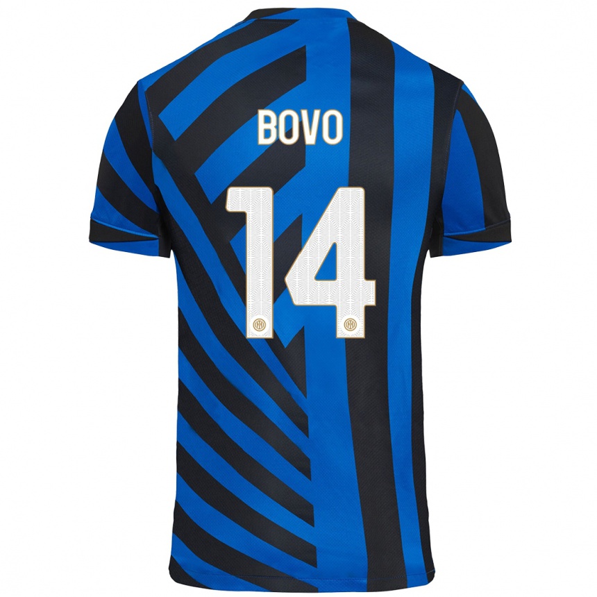 Kids Football Leonardo Bovo #14 Blue Black Home Jersey 2024/25 T-Shirt Australia