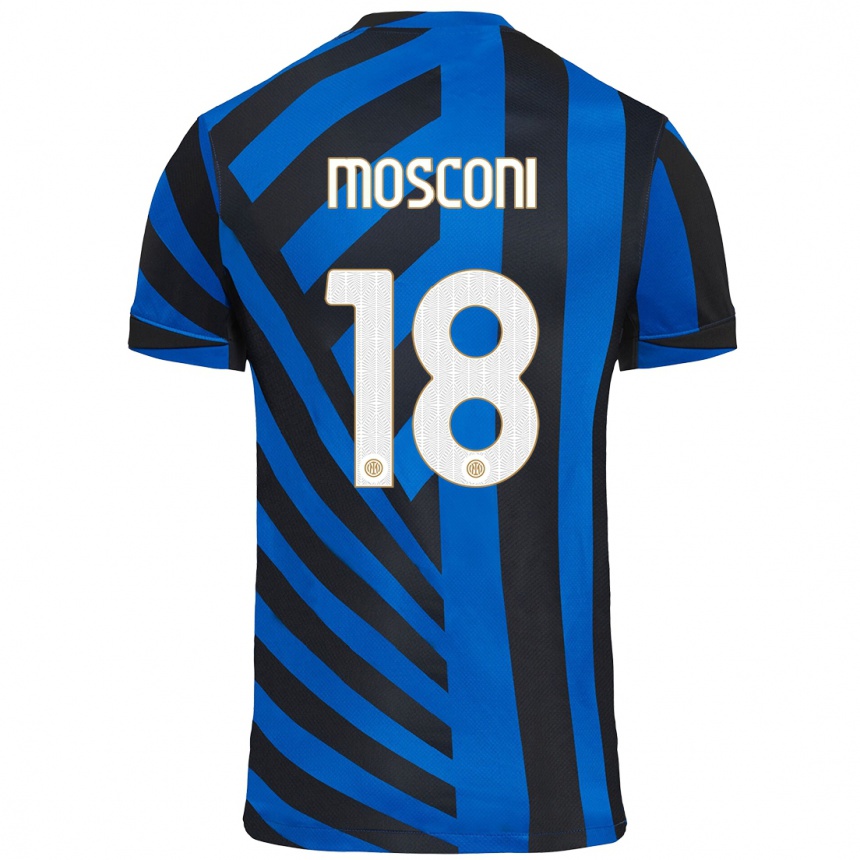 Kids Football Mattia Mosconi #18 Blue Black Home Jersey 2024/25 T-Shirt Australia