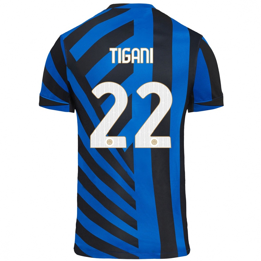 Kids Football Edoardo Tigani #22 Blue Black Home Jersey 2024/25 T-Shirt Australia