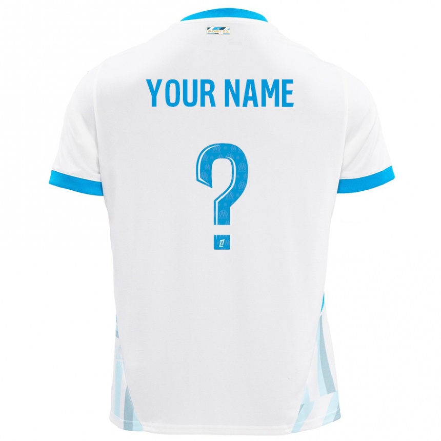 Kids Football Your Name #0 White Sky Blue Home Jersey 2024/25 T-Shirt Australia