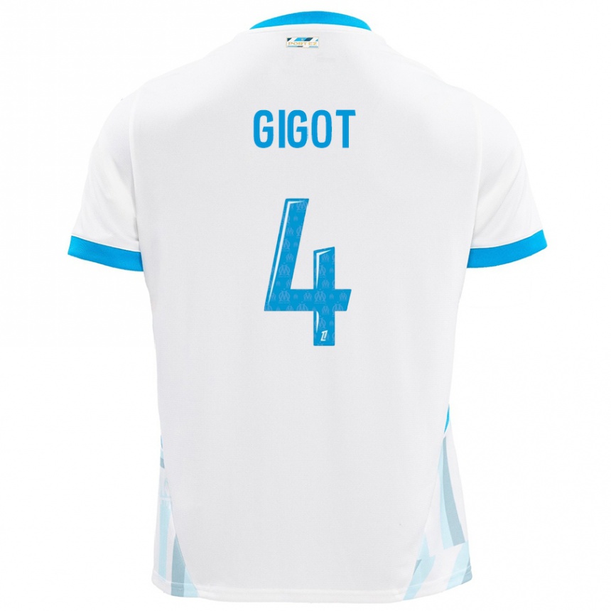 Kids Football Samuel Gigot #4 White Sky Blue Home Jersey 2024/25 T-Shirt Australia