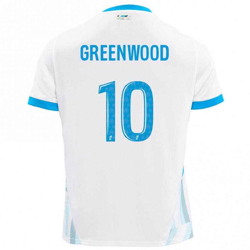 Kids Football Mason Greenwood #10 White Sky Blue Home Jersey 2024/25 T-Shirt Australia