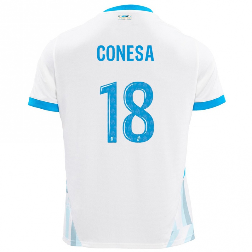 Kids Football Anna Conesa #18 White Sky Blue Home Jersey 2024/25 T-Shirt Australia