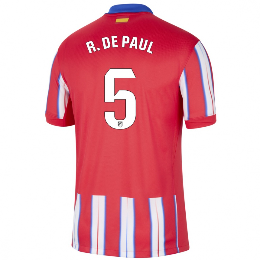 Kids Football Rodrigo De Paul #5 Red White Blue Home Jersey 2024/25 T-Shirt Australia