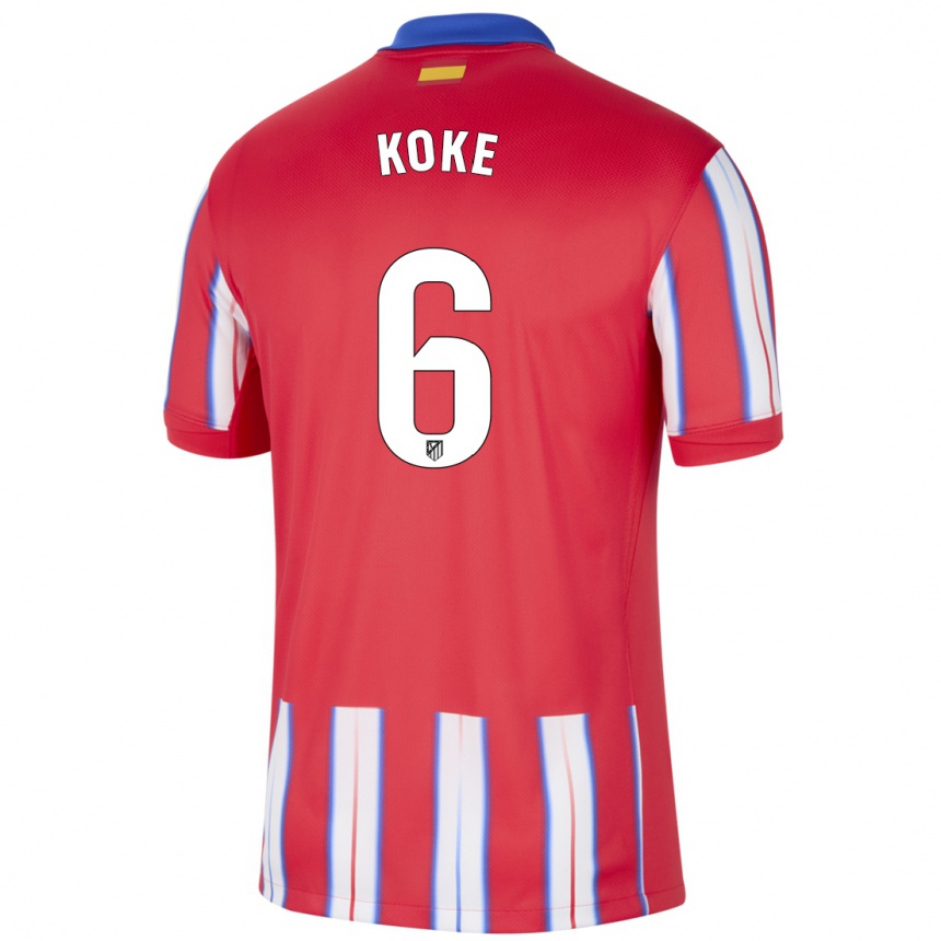 Kids Football Koke #6 Red White Blue Home Jersey 2024/25 T-Shirt Australia