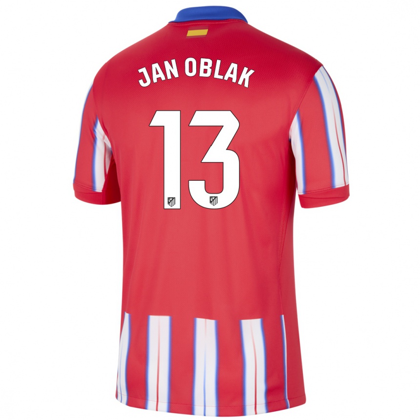 Kids Football Jan Oblak #13 Red White Blue Home Jersey 2024/25 T-Shirt Australia